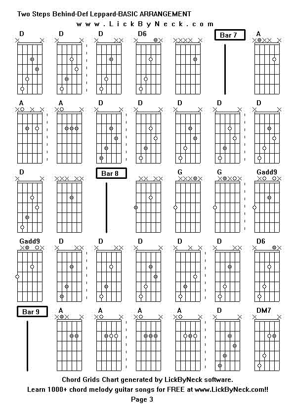 Chord Grids Chart of chord melody fingerstyle guitar song-Two Steps Behind-Def Leppard-BASIC ARRANGEMENT,generated by LickByNeck software.